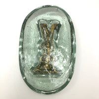 Rod of Asclepius Vintage Glass and Brass Paperweight