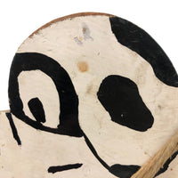 Black and White Dog on Red Wheels Old Wooden Pull Toy