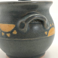 Cheerful Blue Glazed Pottery Sugar Bowl with Yellow Suns