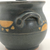 Cheerful Blue Glazed Pottery Sugar Bowl with Yellow Suns