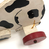 Black and White Dog on Red Wheels Old Wooden Pull Toy