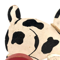 Black and White Dog on Red Wheels Old Wooden Pull Toy
