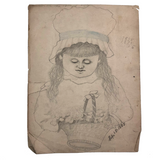 Girl with Basket, 1885 Wonderfully Strange Graphite Drawing