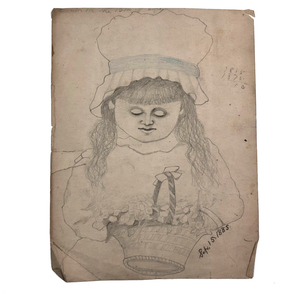 Girl with Basket, 1885 Wonderfully Strange Graphite Drawing