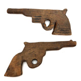 Pair of Carved Toy Guns - Pistol + Revolved