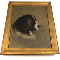 SOLD (SA) Victorian Oil on Linen Portrait of Black and White Spaniel, 1882