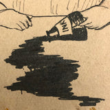 Hand-drawn Pen and Ink 1907 Child with Spilled Ink Postcard