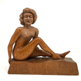 Folky Carved Seated Nude with Eyes Closed