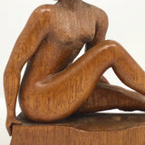 Folky Carved Seated Nude with Eyes Closed