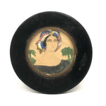 Antique Papier Mache Snuff Box Lid with Hand-colored Portrait of Woman in Turban