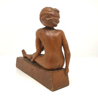Folky Carved Seated Nude with Eyes Closed