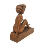 Folky Carved Seated Nude with Eyes Closed