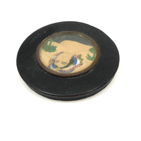 Antique Papier Mache Snuff Box Lid with Hand-colored Portrait of Woman in Turban