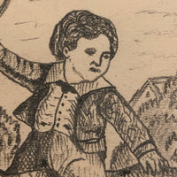 J.E. Jeffreys 19th Century British Pencil Drawing of Boy on Donkey