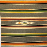 Mexican Vintage Saltillo Serape Blanket, Gray with Rainbow Stripes