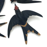Black Forest Carved Swallow Wall Ornaments - Set of Four