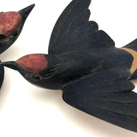 Black Forest Carved Swallow Wall Ornaments - Set of Four