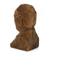 Old Pine Carved Bust of Sober Looking Man in Coat and Tie