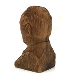 Old Pine Carved Bust of Sober Looking Man in Coat and Tie