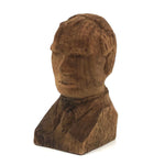 Old Pine Carved Bust of Sober Looking Man in Coat and Tie