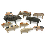 Ten Little Old Erzgebirge Carved and Hand-painted Wooden Pigs