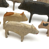 Ten Little Old Erzgebirge Carved and Hand-painted Wooden Pigs