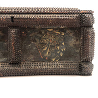 Antique Tramp Art Box with Decoupaged Ships, Some Loss