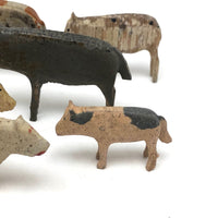 Ten Little Old Erzgebirge Carved and Hand-painted Wooden Pigs