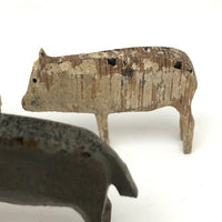 Ten Little Old Erzgebirge Carved and Hand-painted Wooden Pigs