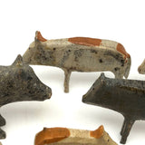 Ten Little Old Erzgebirge Carved and Hand-painted Wooden Pigs