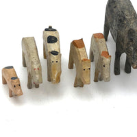 Ten Little Old Erzgebirge Carved and Hand-painted Wooden Pigs