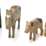 Ten Little Old Erzgebirge Carved and Hand-painted Wooden Pigs