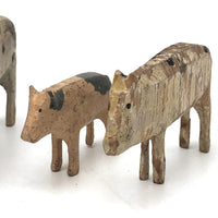 Ten Little Old Erzgebirge Carved and Hand-painted Wooden Pigs