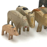 Ten Little Old Erzgebirge Carved and Hand-painted Wooden Pigs