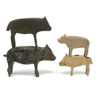 Ten Little Old Erzgebirge Carved and Hand-painted Wooden Pigs