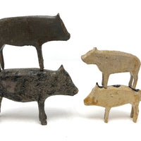 Ten Little Old Erzgebirge Carved and Hand-painted Wooden Pigs