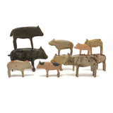 Ten Little Old Erzgebirge Carved and Hand-painted Wooden Pigs