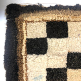 Fabulous Old Checkerboard Folk Art Hooked Rug, 29 x 48 Inches