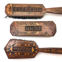 SOLD Martha, Walter and Elfredia's Brushes with Carved Names and Fancy Inlays