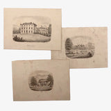 Miniature 19th Century Graphite Studies of Three British Estates by E.T. Billhouse