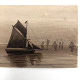 Sailboats on Water, Antique British Monochromatic Ink Wash Postcard