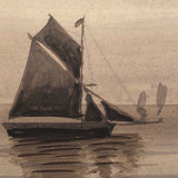 Sailboats on Water, Antique British Monochromatic Ink Wash Postcard