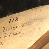 1883 Pansies and Books and Birthday Wishes Trompe l’Oeil Oil on Board