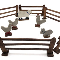 Sweet Old Folk Art Farm Animals and Fence Set