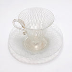 Italian Murano Glass Latticino Cup and Saucer, White and Gold