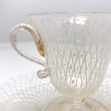 Italian Murano Glass Latticino Cup and Saucer, White and Gold