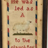 A Lamb to the Slaughter, Unusual Antique Punched Paper Embroidery