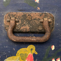 Antique Blue Painted Trunk Side with Yellow Bird on Branch
