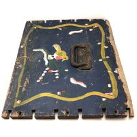 Antique Blue Painted Trunk Side with Yellow Bird on Branch