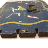 Antique Blue Painted Trunk Side with Yellow Bird on Branch